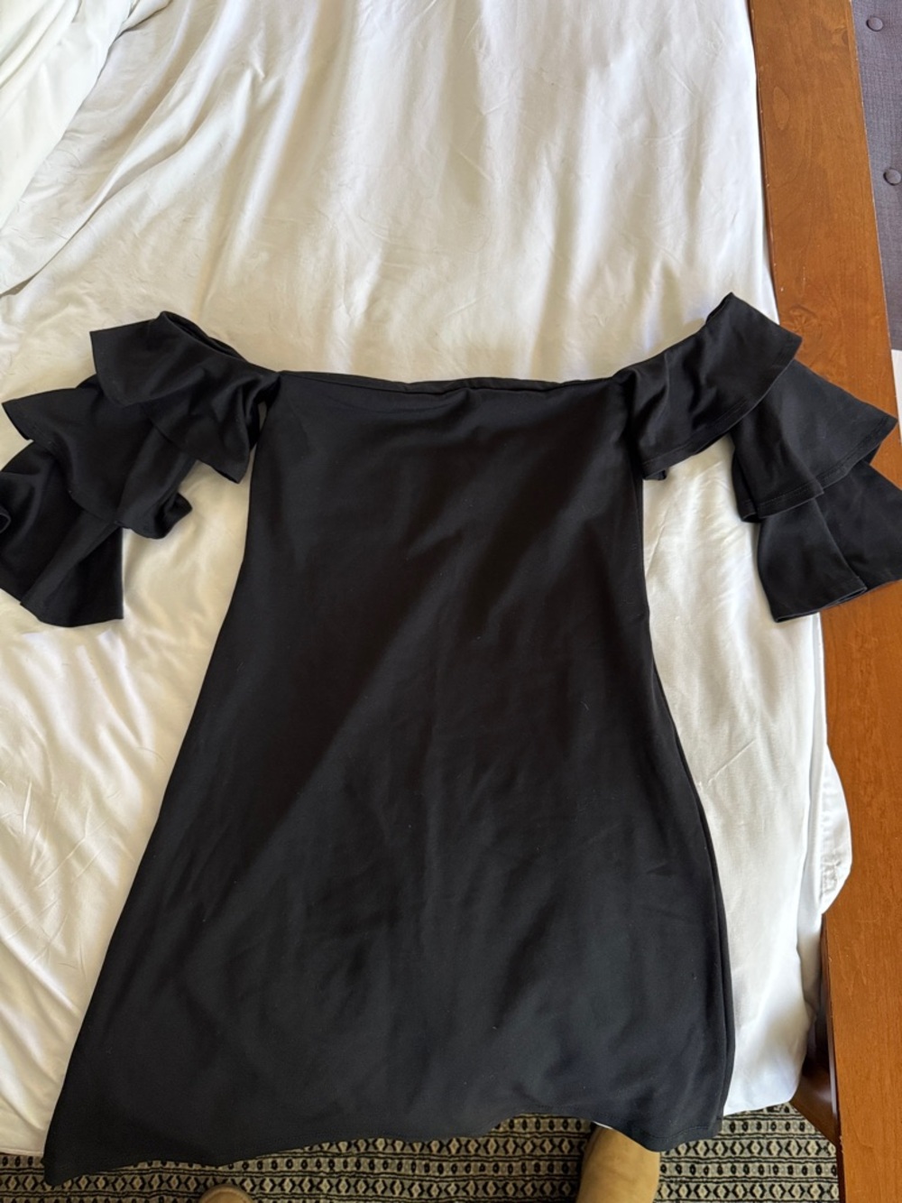 Susana Monaco Black One-Shoulder Ruffle Sleeve Dress